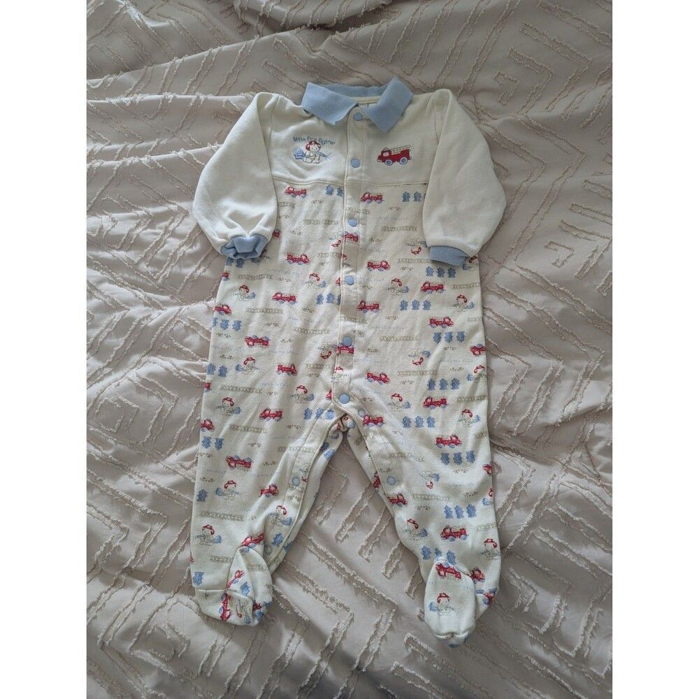 Vintage Baby Sprockets Fire Fighter footed one piece 12 Months 100% Cotton  Y2k